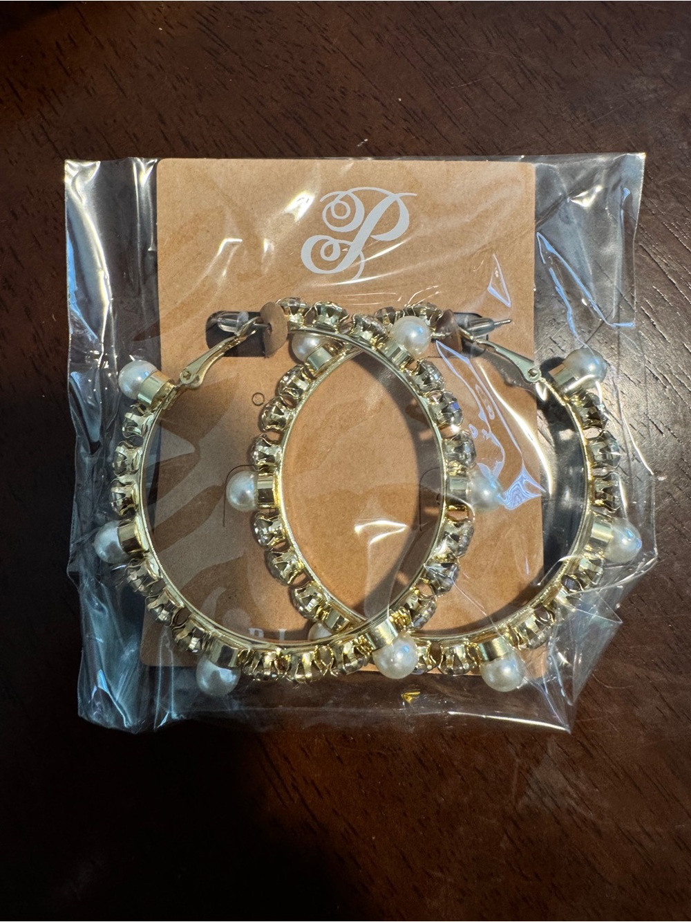 Plunder Gold Hoop Earrings with White Pearl Accents